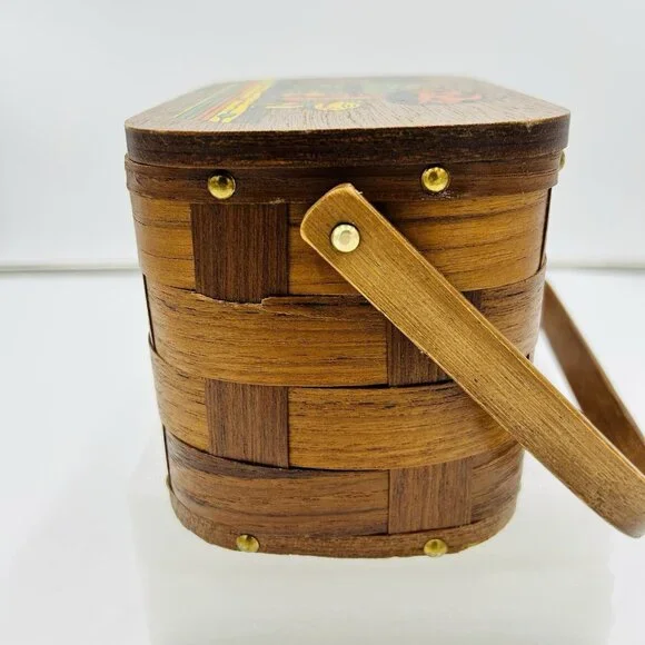 VTG 60s 70s Caro Nan? Folk Art Painted Mushroom Basket Purse Boho Hippie Cottage - Picture 4 of 10